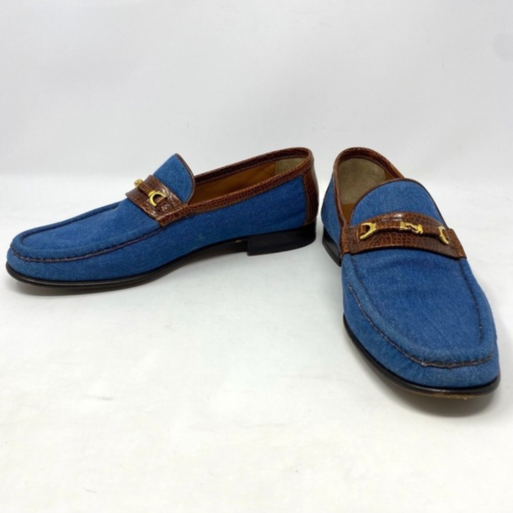 Artioli Horsebit Loafers Mens 8.5D Denim Leather Handmade‎ In Italy Old Money